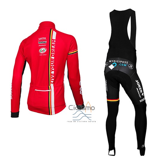 Lotto Soudal Ropa Ciclismo Culotte Largo 2015 Mangas Largas Rojo y Negro